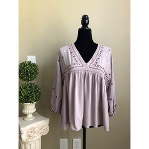 Purple V-neck Top with Flowers